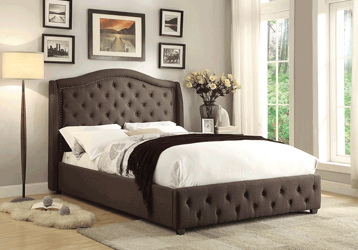 Bryndle Brown On Tufted Linen, Linen Upholstered Queen Bed