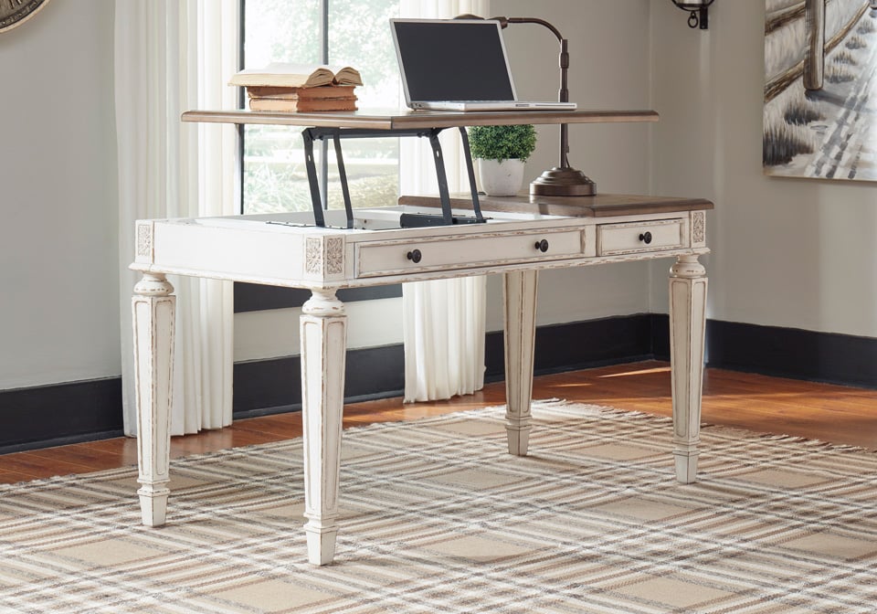 Realyn White Home Office Lift Top Desk