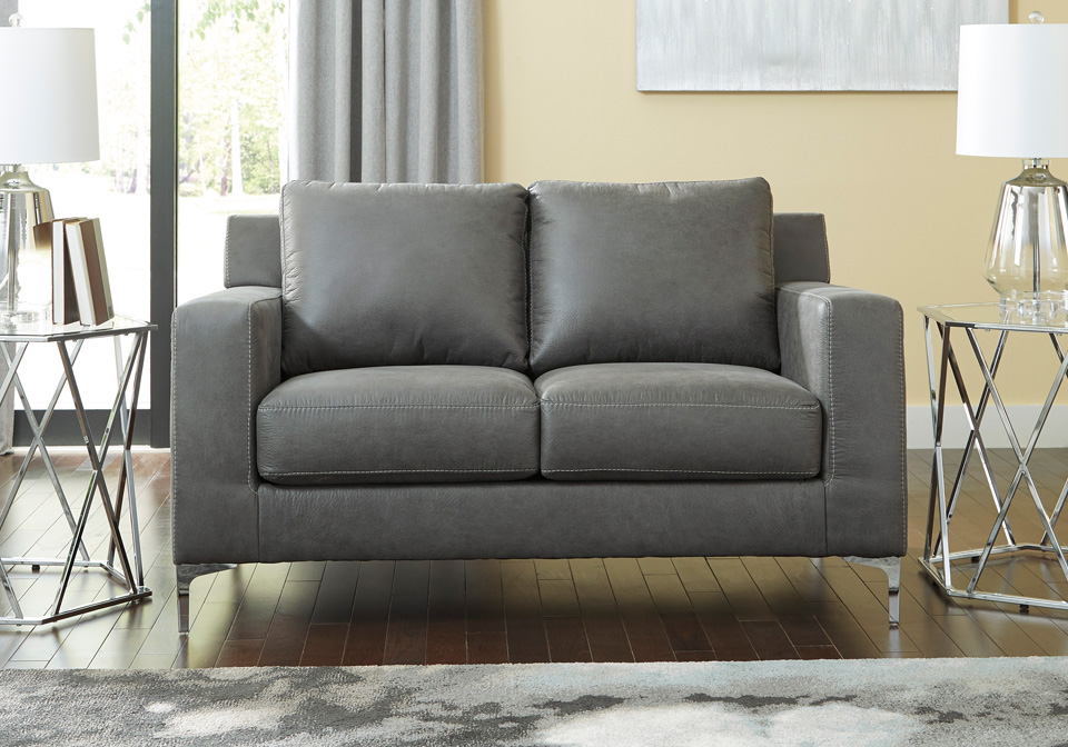 Ryler Charcoal Love Seat Local, Faux Leather Love Seat