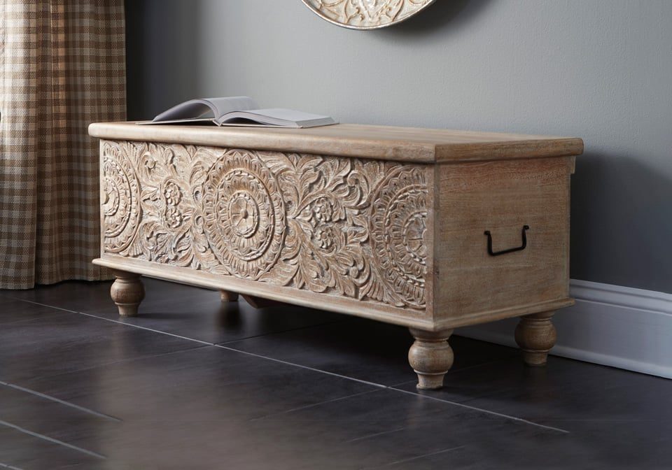 Fossil Ridge Beige Storage Bench