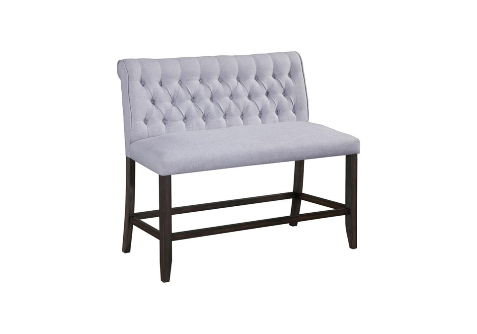 Palmer Gray Upholstered Counter Height, Upholstered Dining Bench With Back And Matching Chairs