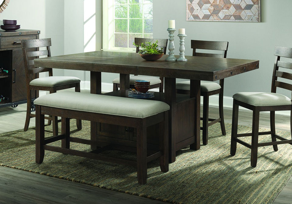 Colorado Dark Wood Counter Height, Dark Wood Dining Room Table With Bench And Chairs