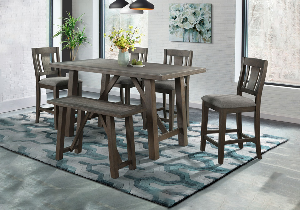 Cash Brown 6pc Counter Height Dining, Modern Farmhouse Counter Height Dining Table